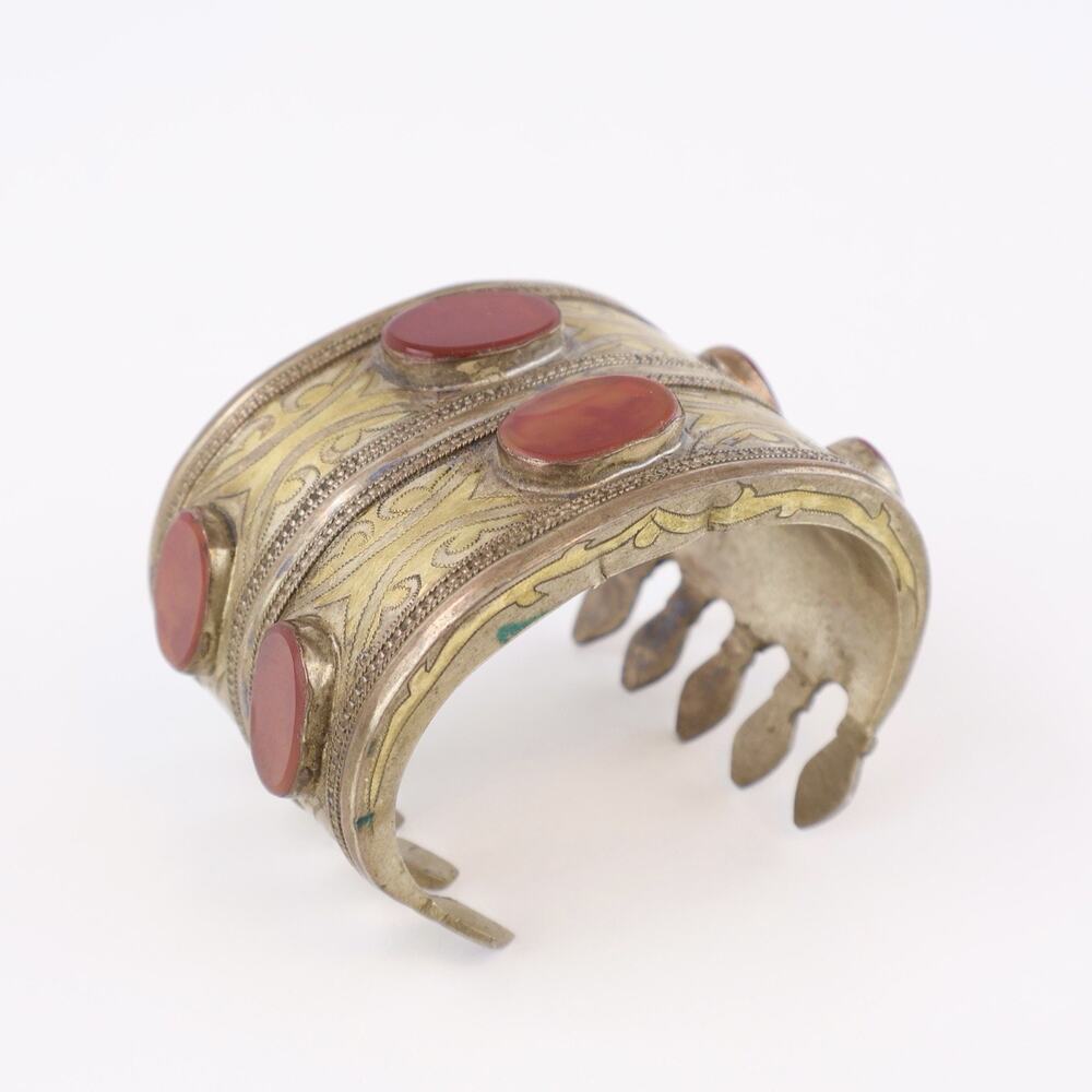 Antique Turkmen Silver‎ Cuff Bracelet Carnelian Tekke Tribal Gilt Bilezik Bangle